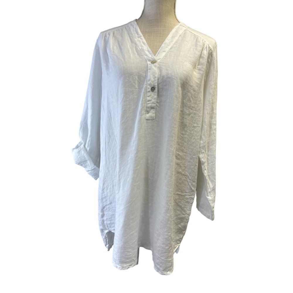 ROSEMARINE Linen Shirt Tunic Top Sz Large White Coastal Beachy Boho NWT